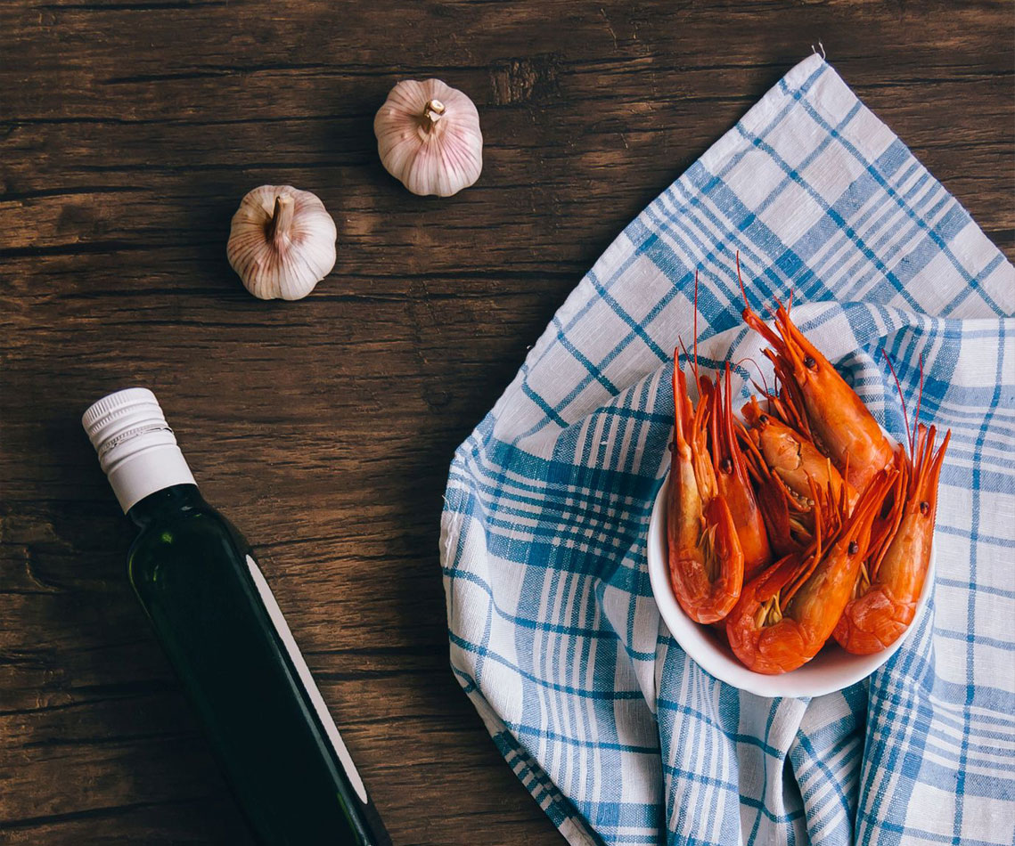 Crevettes marinées ail et romarin