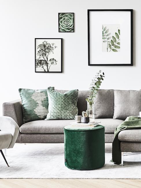 Soggiorno moderno Soggiorno moderno con divano grigio e decorazioni verdi