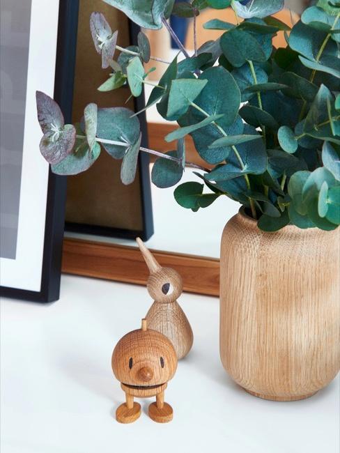 Regali in legno Ottimista, uccello e vaso in legno