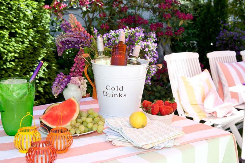 Gartenparty Sommer Snacks Tisch Wein