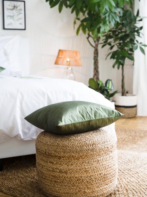 Verde Pouf marrone e cuscino verde