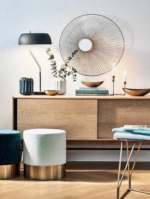 retro-style-deco commode et poufs ronds rétro bois et pastel