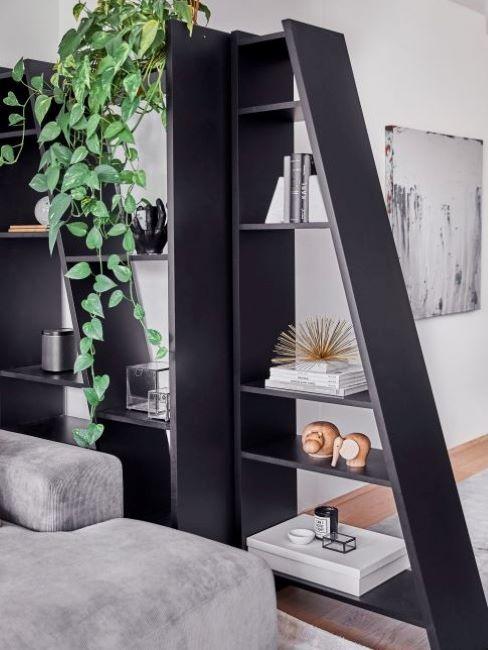 pareti attrezzate parete attrezzata: libreria nera con piante e oggetti decorativi