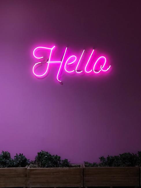 neon-banner Señal en neón rosa que dice Hello sobre la pared