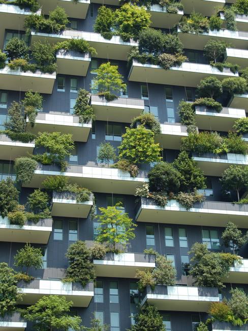casa-ecologica-banner Bloque de viviendas moderno con amplios balcones repletos de arbustos y plantas