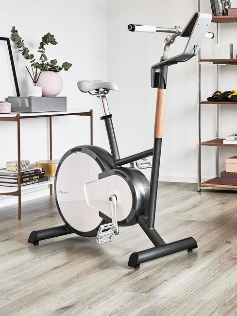 Trening w domu Rowerek stacjonarny w nowoczesnym salonie