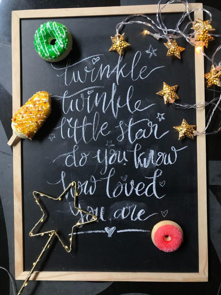 Kreidetafel mit Weihnachtsdeko