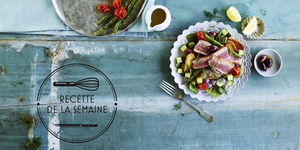 Recette : Thon grillé & Salade de concombres et tomates