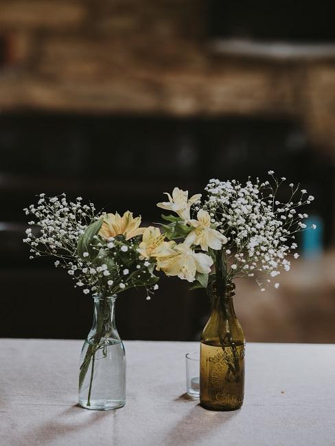 Small bottle vases with small bushes