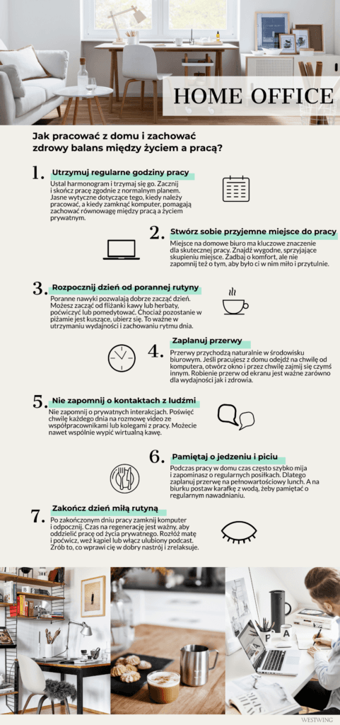 Infografika ze wskazówkami jak pracować z domu i zachować work-life balance