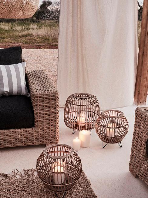 Windlichter aus Holz für die Sommerdeko für den Garten