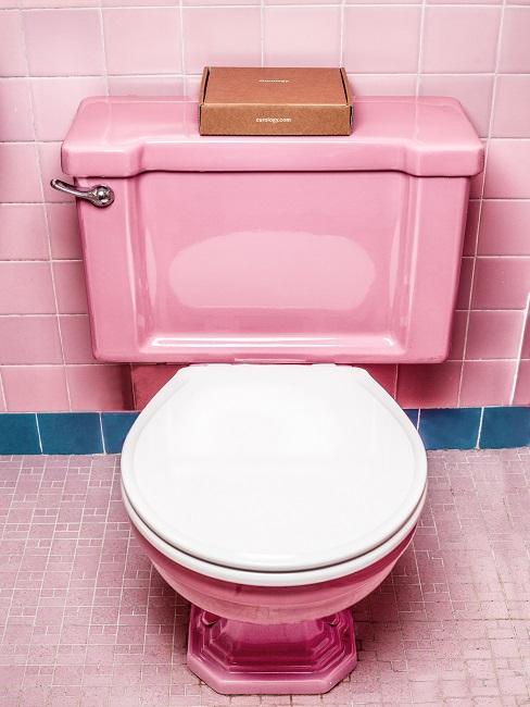WC reinigen Rosa WC in gereinigtem Zustand mit weißem Toilettendeckel