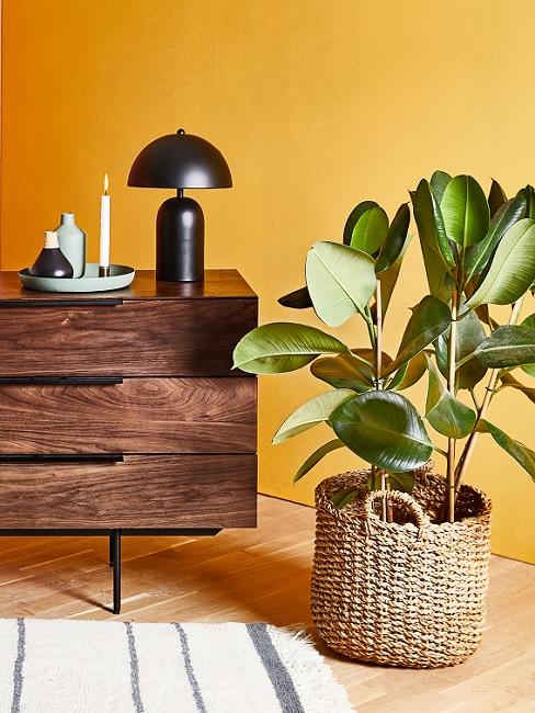 Wandfarbe Gelb Banner Wandfarbe Gelb hinter Sideboard und Pflanze