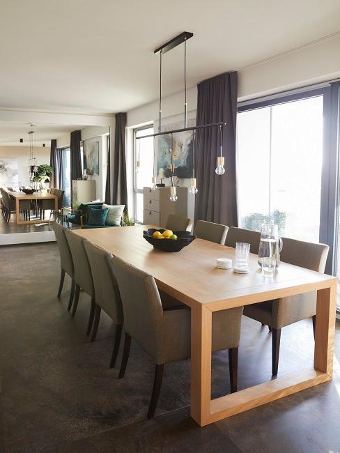Wohnzimmer Esstisch Lampe Spiegel Holz Metall