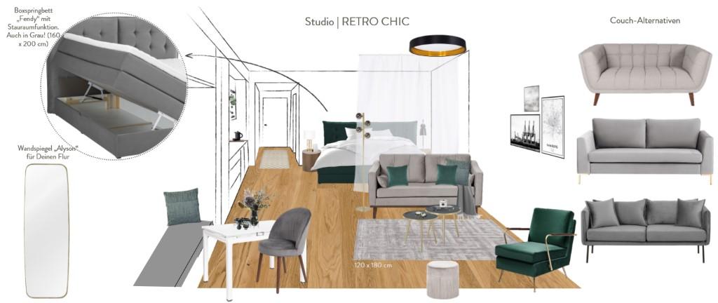 Kleines Appartment einrichten Vorschlag Retro Chic