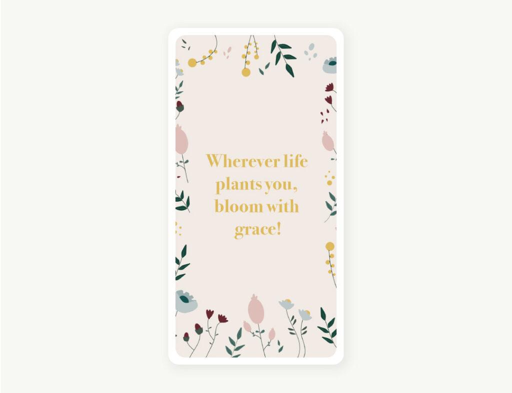 Der Screensaver "Whereever life plants you, bloom with grace" für den April