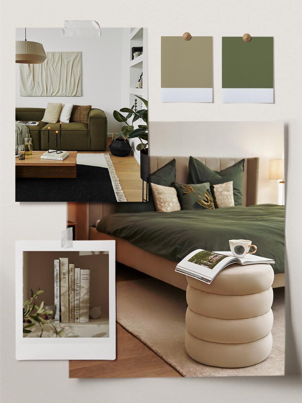 Farbkonzept Farbpalette natuerliche Interior Inspiration Olivgruen Beige