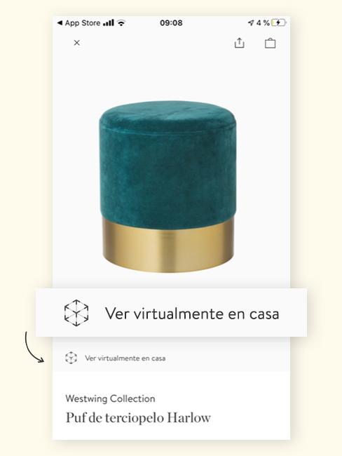 Taburete Harlow en la aplicación de realidad aumentada de Westwingnow