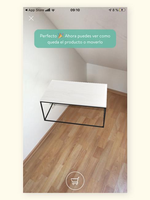 Colocación de mesa de centro en la aplicación de realidad aumentada de Westwingnow