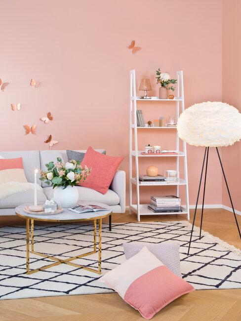 salón rosa gris y blanco