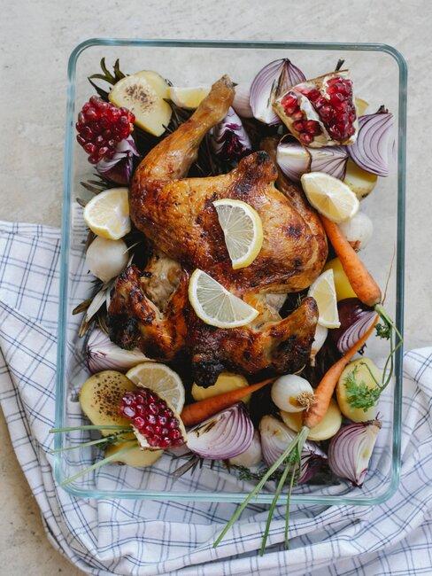 pollo horneado con verduras
