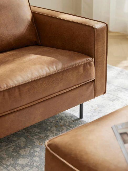 canape en cuir marron avec pouf