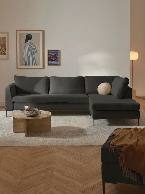 canapé d'angle luna anthracite dans salon beige
