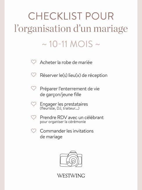 Check list pour l'organisation d'un mariage 10-11 mois
