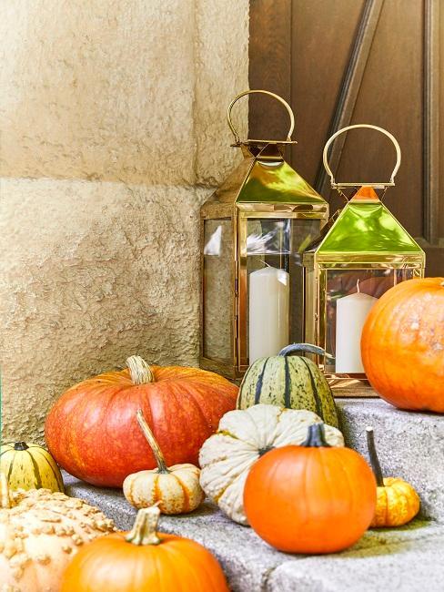 citrouilles posés sur escalier à l'extérieur