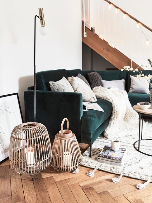 photophores en osier posés sur le sol