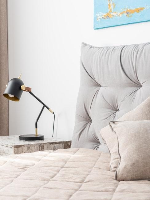 lit, linge de lit, tête de lit, table de chevet, lampe de nuit, linge de lit