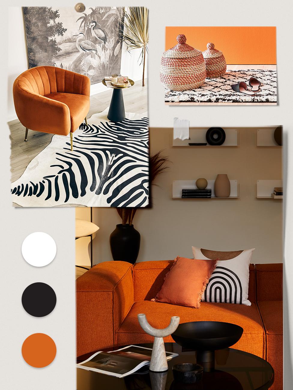 Palette orange, blanc et noir