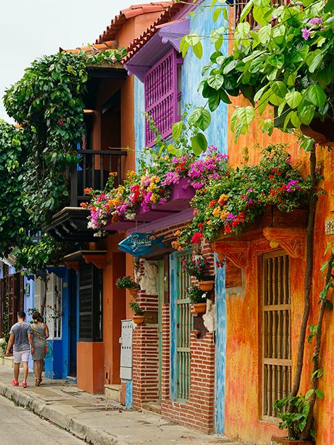 maisons colorées avec des balcons fleuris
