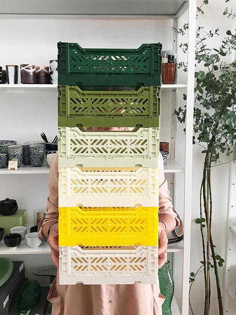 cagettes vertes et jaunes