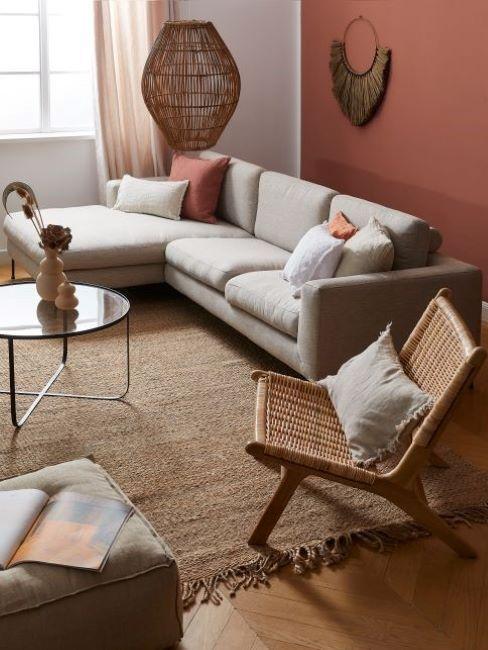 salon couleurs ocre et matieres naturelles