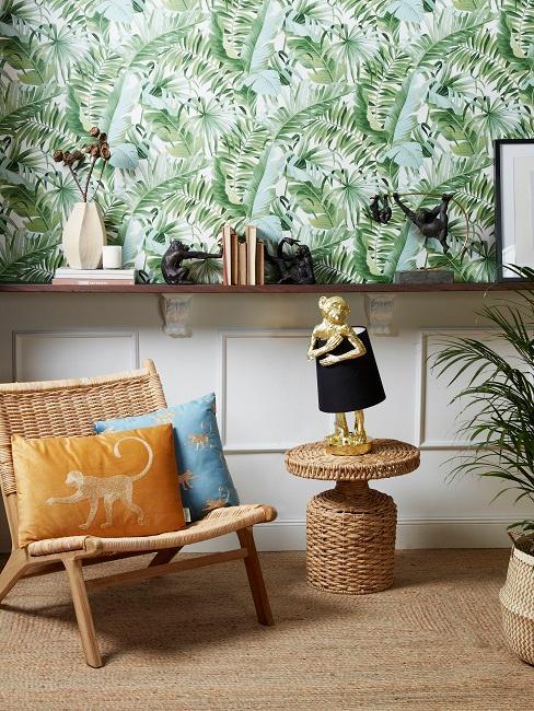 papier peint jungle avec fauteuil en rotin