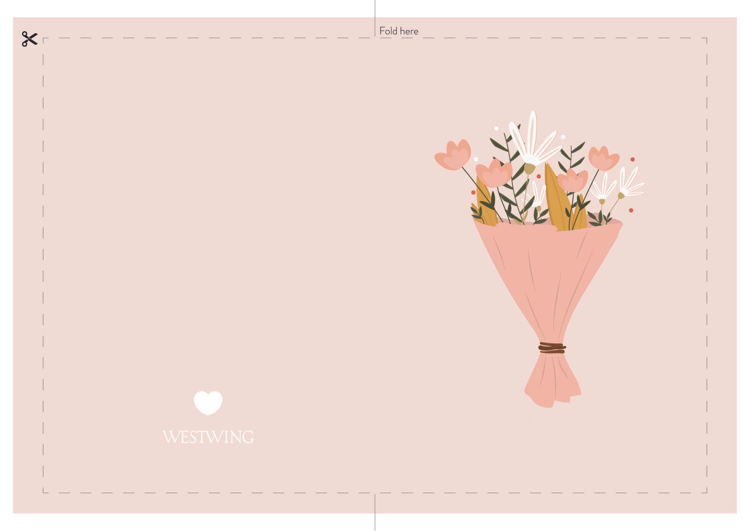 carte rose avec bouquet de fleurs