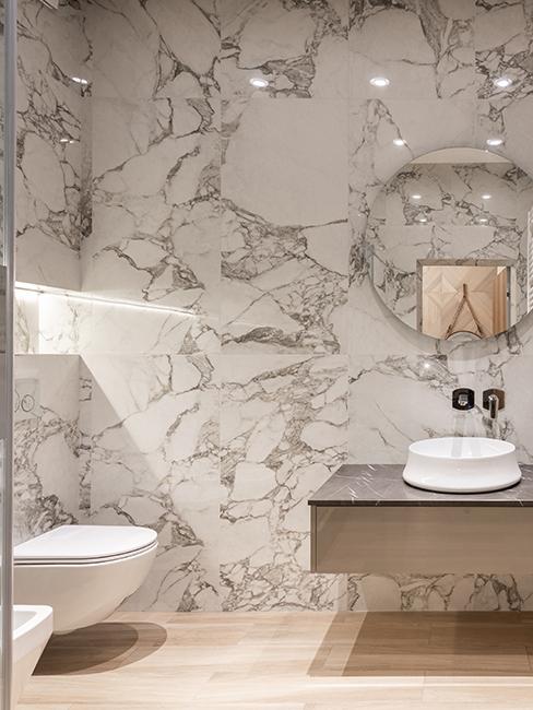 wc blanc avec mur en marbre