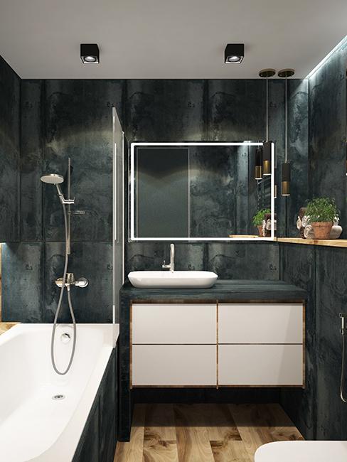 salle de bain avec mur en marbre noir