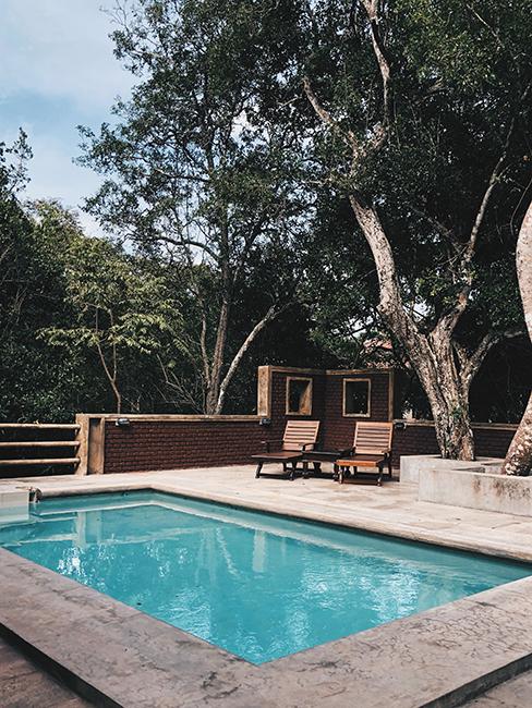terrasse piscine avec deux transats
