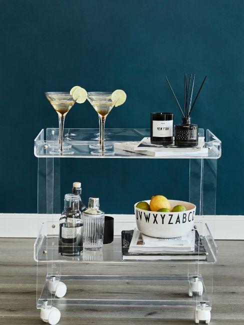 plateau roulant, cocktails, verre a martini, gin