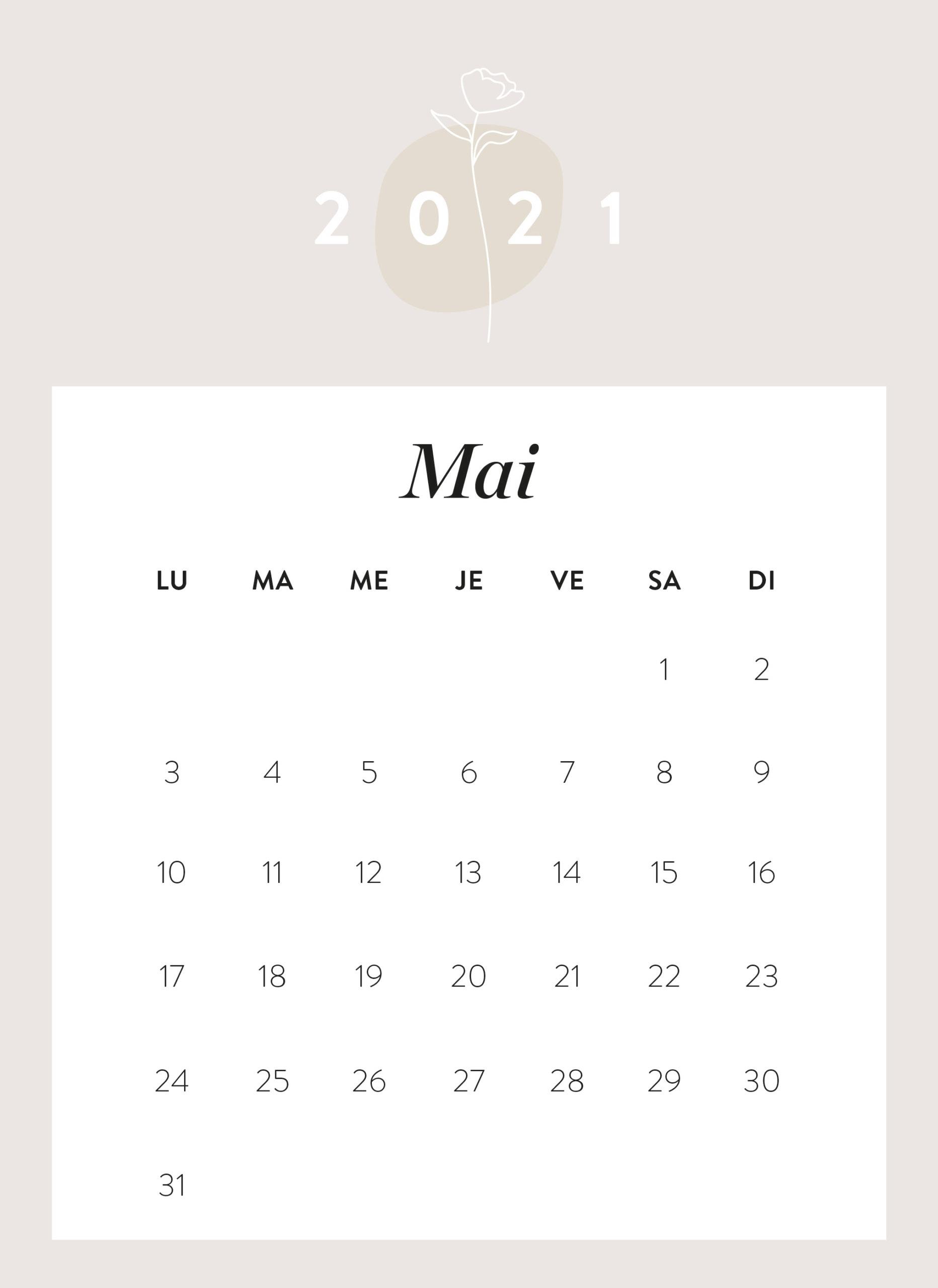 calendrier mois de mai 2021 à imprimer Westwing