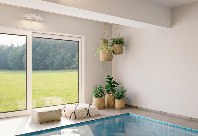 projet 3D aménagement piscine intérieure Westwing, coin végétal