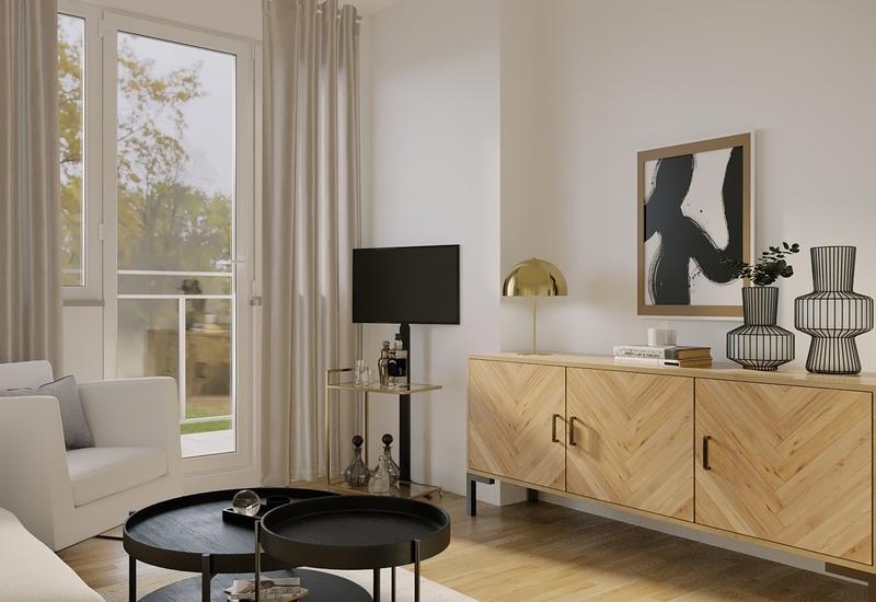 projet 3D aménagement salon en longueur par Westwing 2