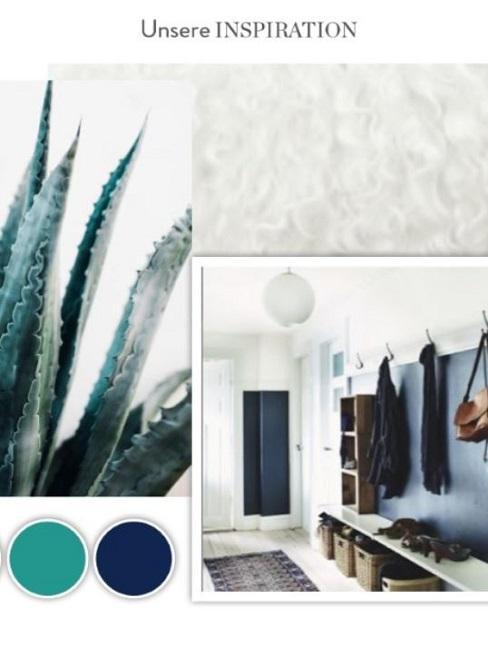 moodboard aux tons verts et bleus naturels