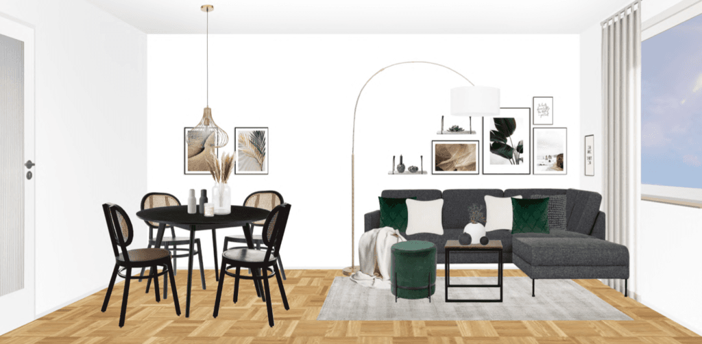 projet coin repas dans un petit salon plan