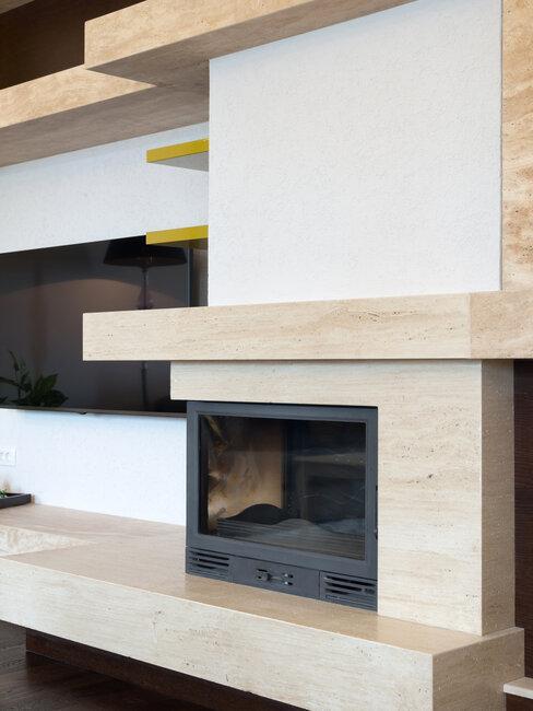 cheminée en pierre beige