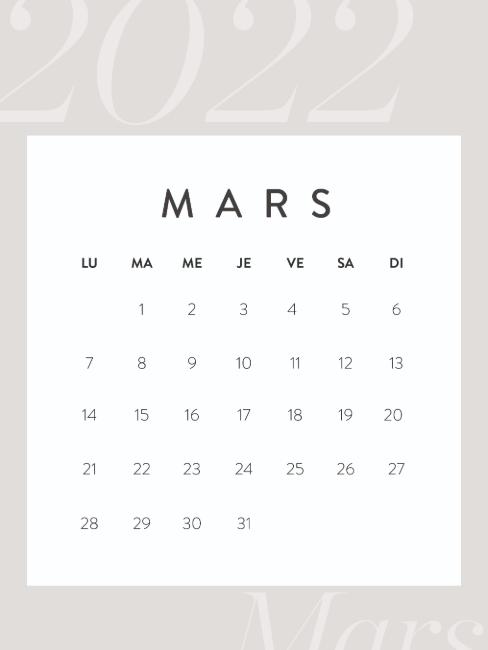 calendrier mars 2022 à télécharger