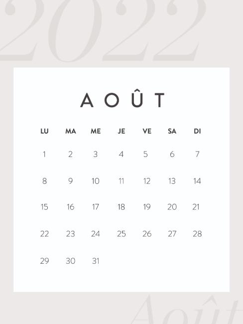 calendrier aout 2022 à télécharger