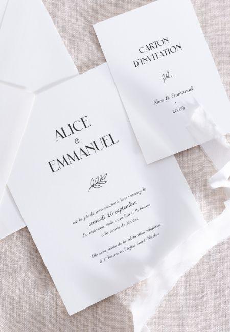 faire part de mariage chic invitation avec feuilles